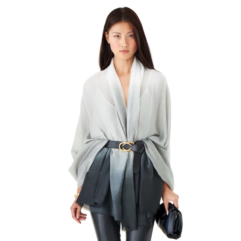 New Carly Cushnie Ombre Scarf Gray to White Ombre Fall Skiing Shawl Luxury Cozy - Picture 3 of 7